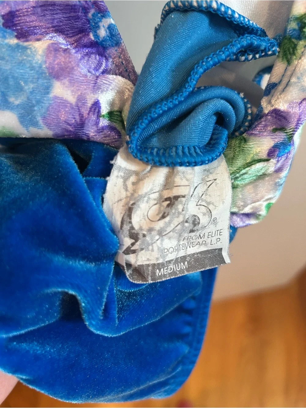 GK Girls Blue Floral Tank Velvet Gymnastics Leotard - Child’s Medium